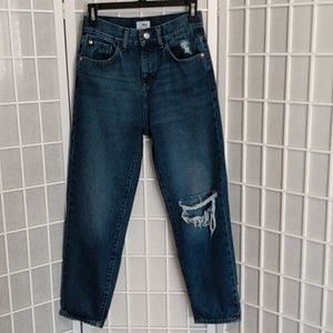 M1851 New York Frida Distressed Straight‎ Leg Blue Jeans Sz 25 High Rise